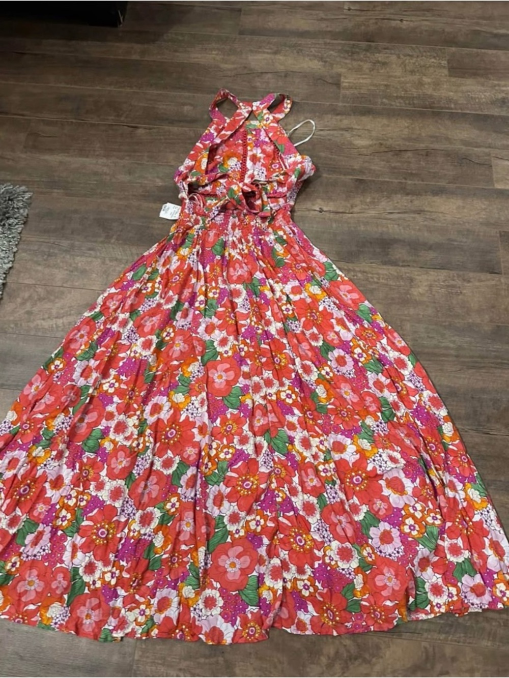 Floral Halter Maxi Dress in Red-Pink